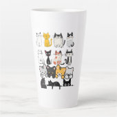 Cute Illustrated Cat Squad on Black Background Latte Mok (Voorkant)