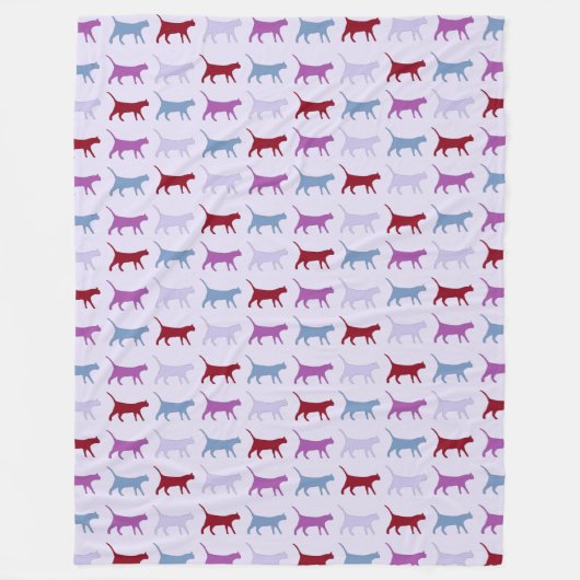 Cute Illustrated Cats Walking Paars Pattern Fleece Deken (Voorkant)