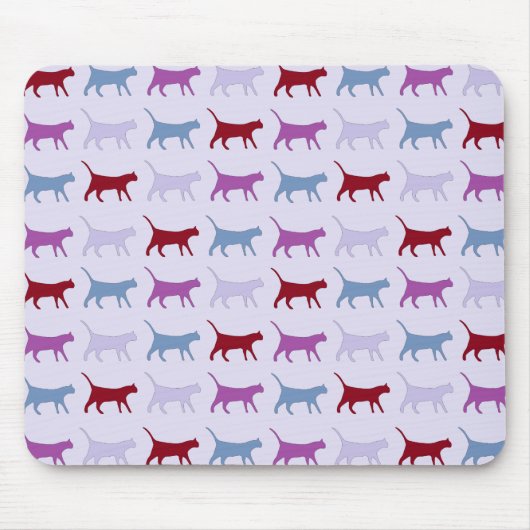 Cute Illustrated Cats Walking Paars Pattern Muismat (Voorkant)