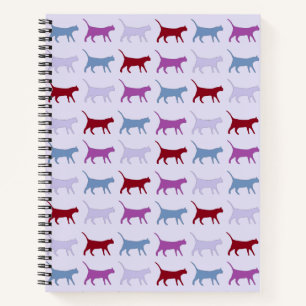Cute Illustrated Cats Walking Paars Pattern Notitieboek
