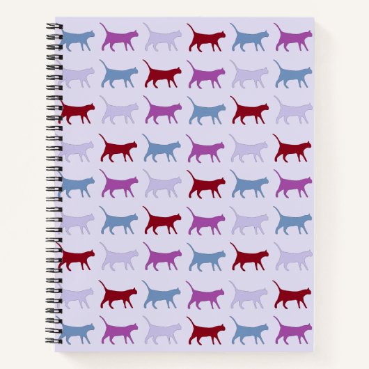 Cute Illustrated Cats Walking Paars Pattern Notitieboek (Voorkant)