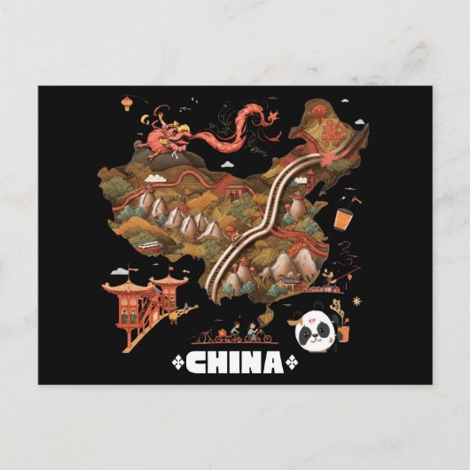 Cute Illustrated China Map with Dragon and Panda Briefkaart (Voorkant)