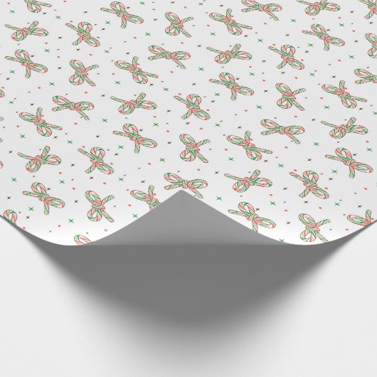 Cute Illustrated Christmas Candy Cane Bow Pattern Cadeaupapier (Hoek)