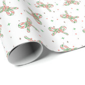 Cute Illustrated Christmas Candy Cane Bow Pattern Cadeaupapier (Rol Hoek)