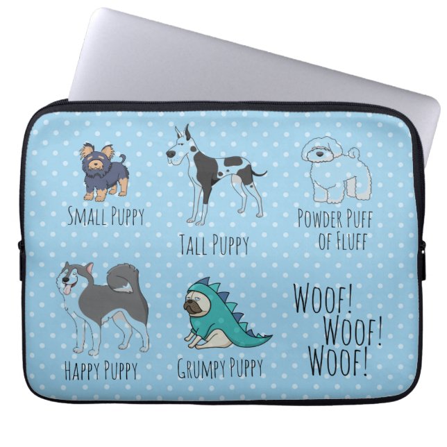 Cute Illustrated Dogs Poem Dotty Laptop Sleeve (Voorkant)