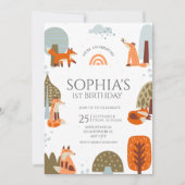 Cute illustrated Fox Forest animal first birthday Kaart (Voorkant)