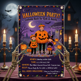 Cute Illustrated Halloween Costume Party Family Kaart
