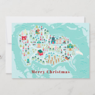 Cute Illustrated North Pole Village Map Holiday Feestdagenkaart