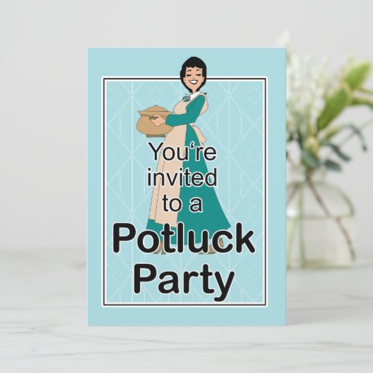 Cute Illustrated Potluck Invitation Kaart (Staand voorkant)