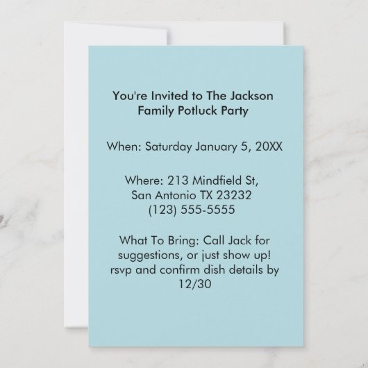 Cute Illustrated Potluck Invitation Kaart (Achterkant)