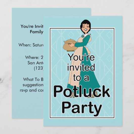 Cute Illustrated Potluck Invitation Kaart (Voorkant / Achterkant)
