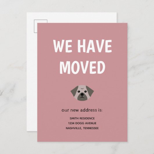 Cute Illustrated Pug We hebben ons verplaatst Aankondigingskaart (Voorkant / Achterkant)