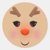 Cute Illustrated Reindeer Face Ronde Sticker (Voorkant)