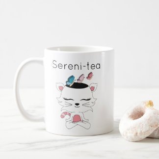 Cute Illustrated Sereni-tea Meditation Kitty Cat Koffiemok