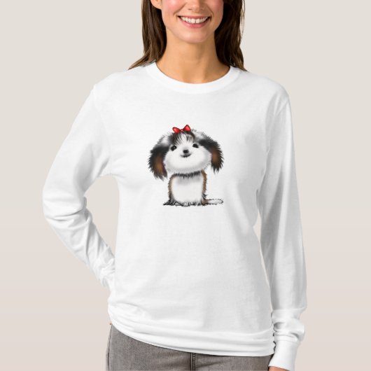 Cute Illustrated Shih Tzu Puppy T-shirt (Voorkant)