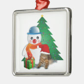 Cute Illustrated Snowman, Cat and Kerstmis Tree Metalen Ornament (Links)