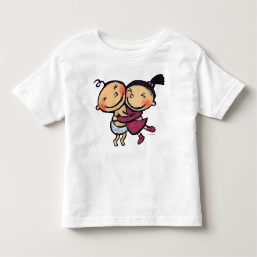 Cute Illustrated Toddlers Hugging Kinder Shirts (Voorkant)