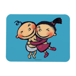 Cute Illustrated Toddlers Hugging Magneet