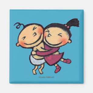 Cute Illustrated Toddlers Hugging Magneet