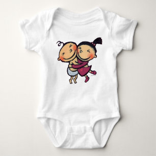 Cute Illustrated Toddlers Hugging Romper