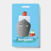 Cute illustratie van oceaanlijner scheepssleepboot badge (Achterkant)