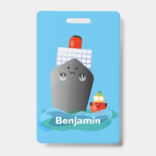 Cute illustratie van oceaanlijner scheepssleepboot badge (Voorzijde)