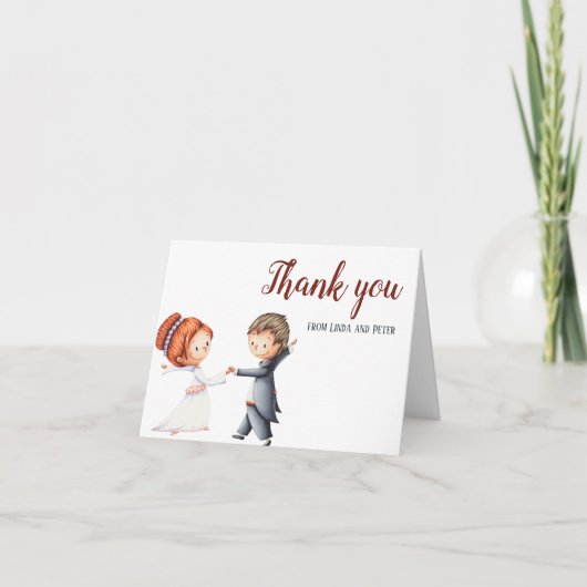 Cute Illustration Bride and Groom Dansding Wedding Bedankkaart (Voorkant)