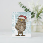 Cute Illustration of an Owl wearing a Santa Hat Feestdagenkaart (Staand voorkant)