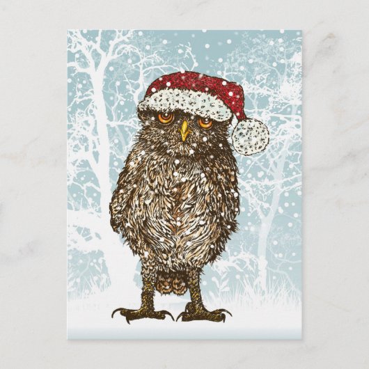 Cute Illustration of an Owl wearing a Santa Hat Feestdagenkaart (Voorkant)