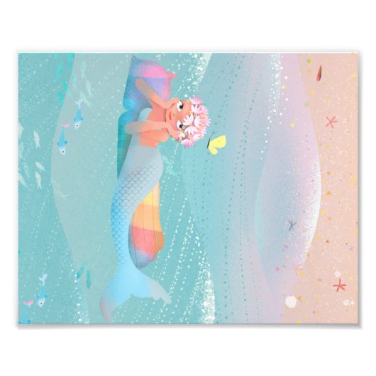 Cute illustration of mermaids' day on the Beach Foto Afdruk (Voorkant)