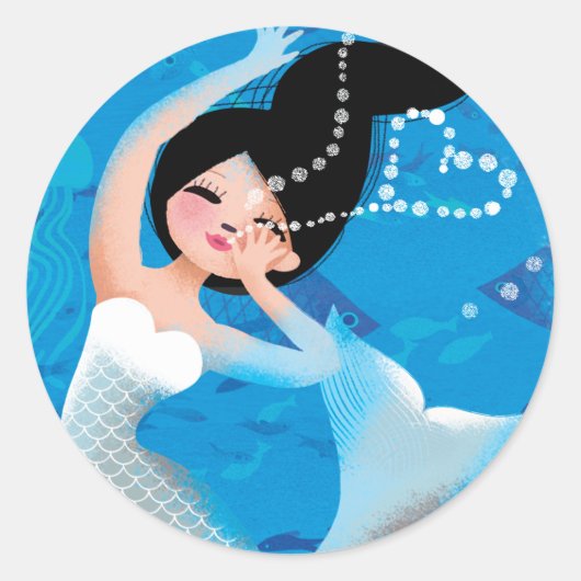 Cute illustration of mermaids' day on the Beach Ronde Sticker (Voorkant)