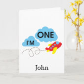 Cute I'm One Plane Boy 1st Birthday Kaart (Gele Bloem)