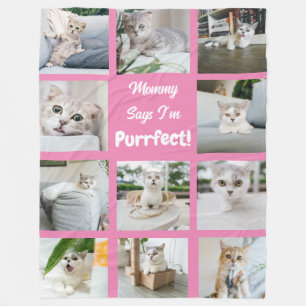 Cute I'm Purrfect Cat Photo Collage Pink Fleece Deken