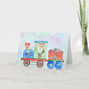 Cute in haar kerstrein-waterverfschilderij feestdagen kaart