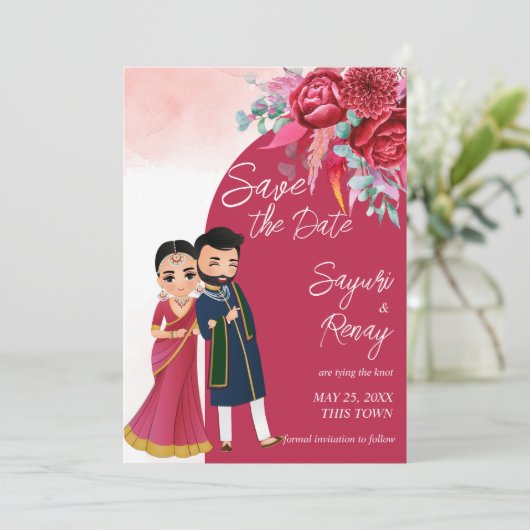Cute Indian bruiloft nodigde sjabloon uit (Staand voorkant)