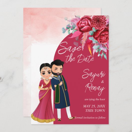 Cute Indian bruiloft nodigde sjabloon uit (Voorkant / Achterkant)