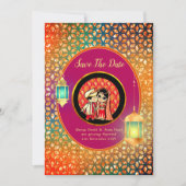 Cute Indian Cartoon Couple Save the Date ADD FOTO Kaart (Voorkant)