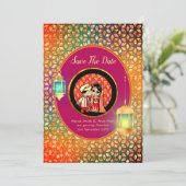 Cute Indian Cartoon Couple Save the Date ADD FOTO Kaart (Staand voorkant)