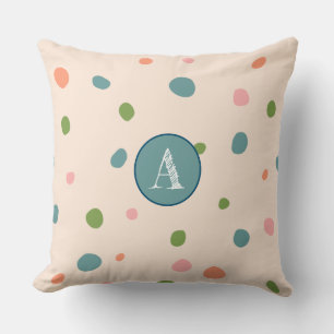 Cute initiaal monogram roze achtergrond polka dots kussen