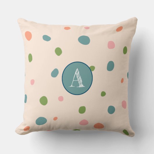 Cute initiaal monogram roze achtergrond polka dots kussen (Voorkant)
