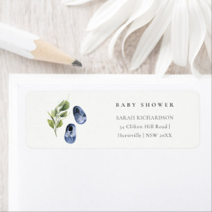 Cute Ink Blue Boy Shoes Fauna Baby shower Address Etiket