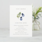 Cute Ink Blue Shoes Foliage Boy Baby shower Invite Bedankkaart (Staand voorkant)