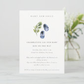 Cute Ink Blue Shoes Foliage Boy Baby Sprinkle Kaart (Staand voorkant)