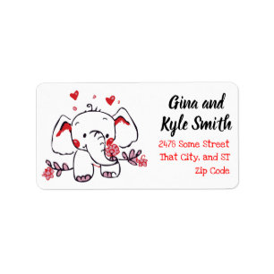 Cute Ink Doodle Elephant Mailing Adresetiketten Etiket
