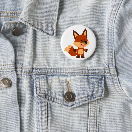 Cute Innocent Cartoon Fox Button Badge (In situ)