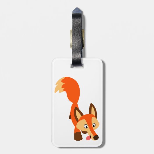 Cute Inquisitive Cartoon Fox Bagagelabel (Achterkant verticaal)