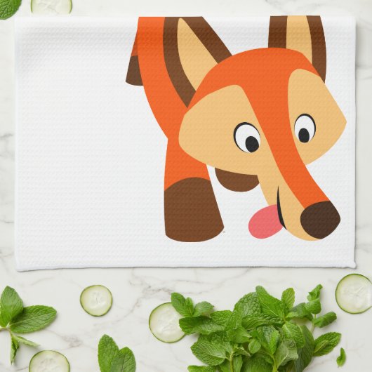 Cute Inquisitive Cartoon Fox Kitchen Towel Theedoek (Gevouwen)