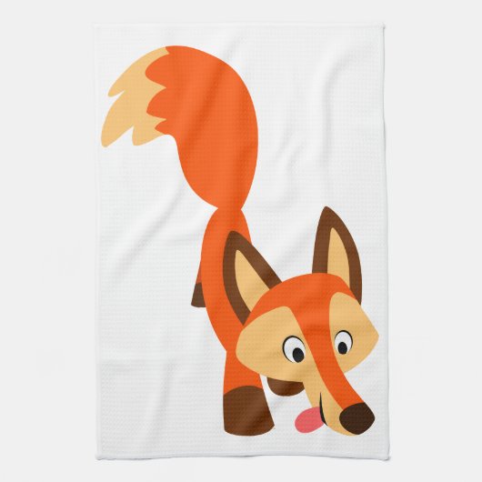 Cute Inquisitive Cartoon Fox Kitchen Towel Theedoek (Verticaal)