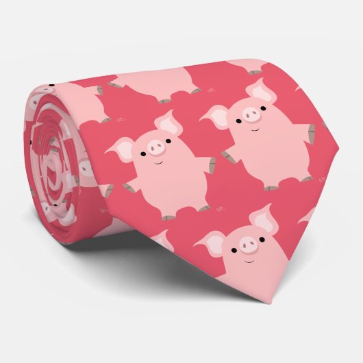Cute Inquisitive Cartoon Pig Stropdas (Opgerold)