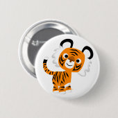 Cute Inquisitive Cartoon Tiger Button Badge (Voorkant /achterkant)